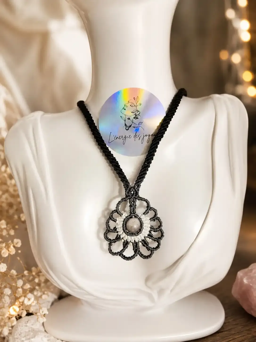 Collier obsidienne argentée